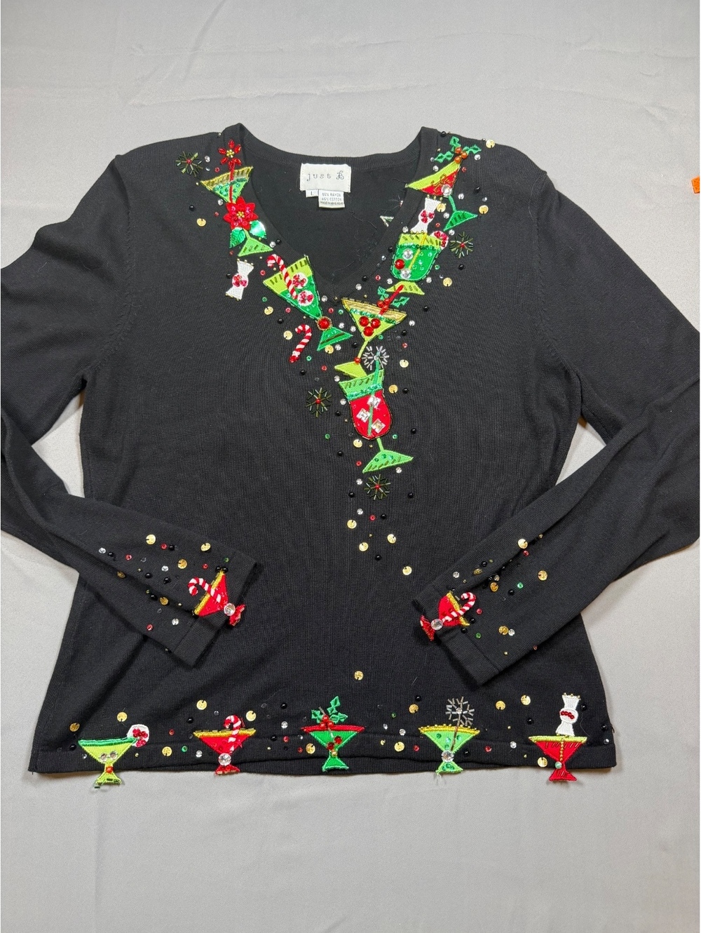 Just B black embellished holiday cardigan top L